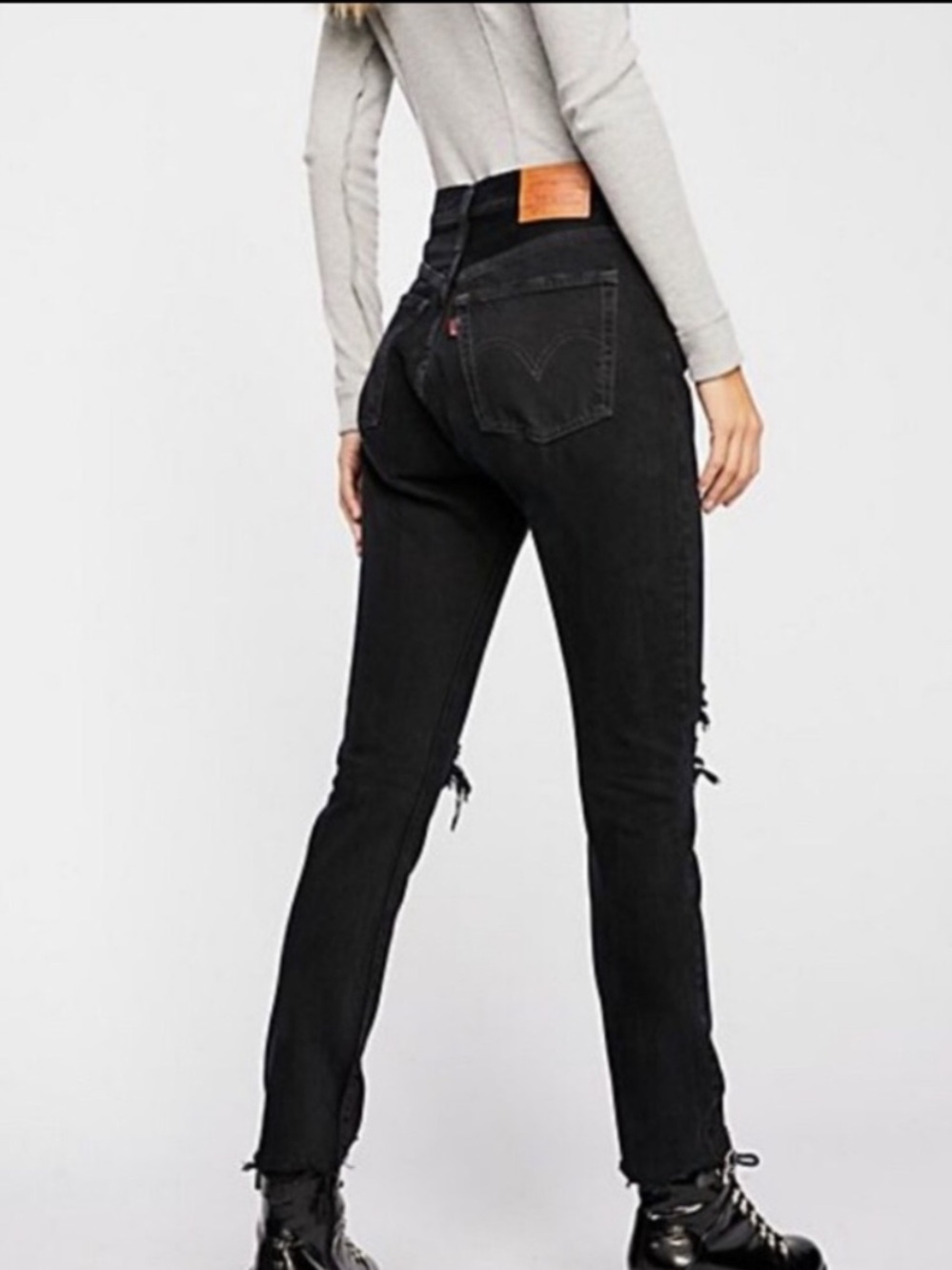 New Levi 501 Skinny High Rise Straight Leg Black Jean Free People - Picture 2 of 5
